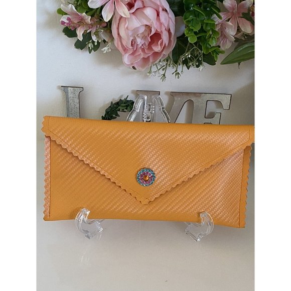 Stash Bag By John Galt Orange Clutch With Rhinestones Magnetic Close NWOT 9"X5" - Picture 15 of 16